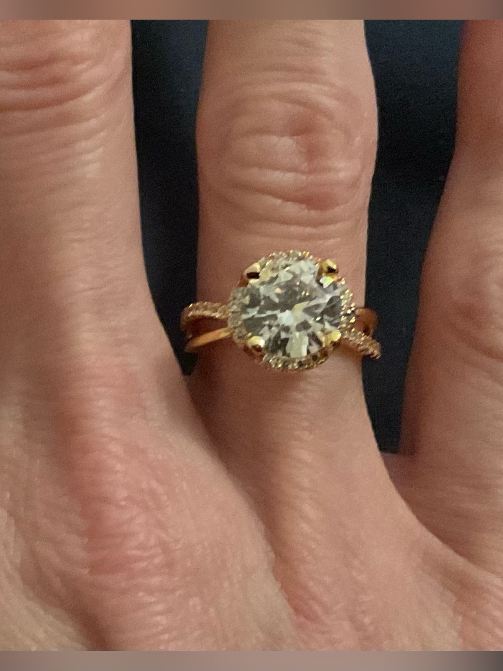 18K Gold Filled 4CT Round AAA CZ Hidden Halo Ring | Pavé Split Shank Size 6 NWOT - Picture 5 of 11